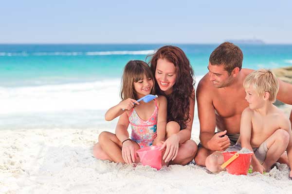 family on beach