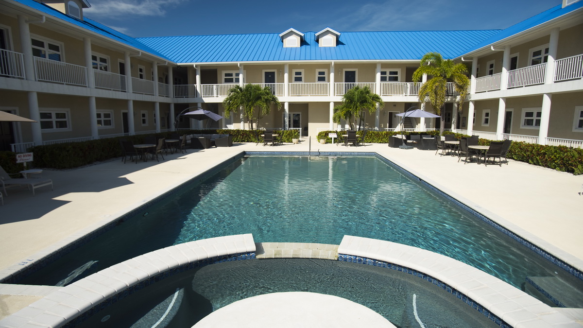 view from hot tub looking at pool